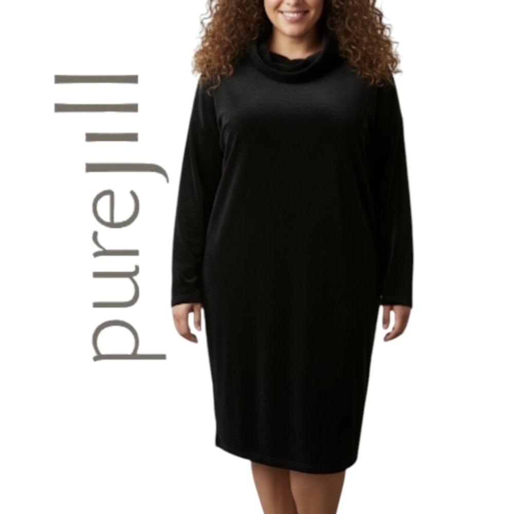 Pure Jill Velour Midi Dress Large Cowl Neck 3/4 Sleeve Soft Boxy Whimsigoth